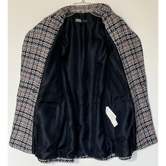 New ZARA Textured Tweed Double Breasted Checked Blazer Jacket - Spain - Picture 13 of 15
